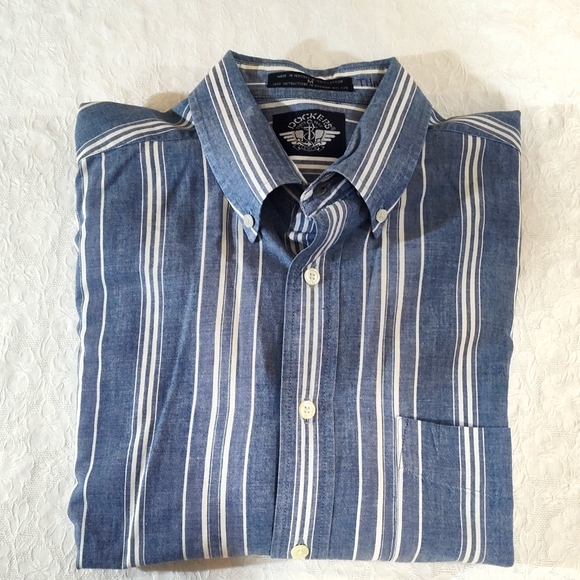 Dockers Men's Blue & White Short-Sleeve Button-Down Size M 100% Cotton Lot of 2 - Picture 12 of 16